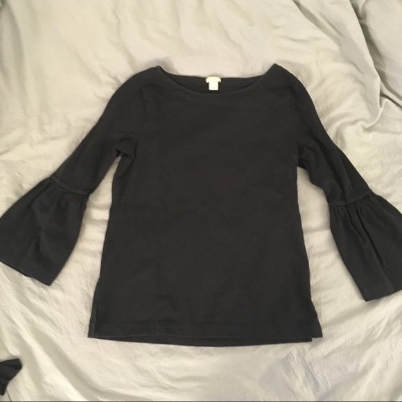 J Crew black boat neck bell sleeve top - Picture 2 of 4